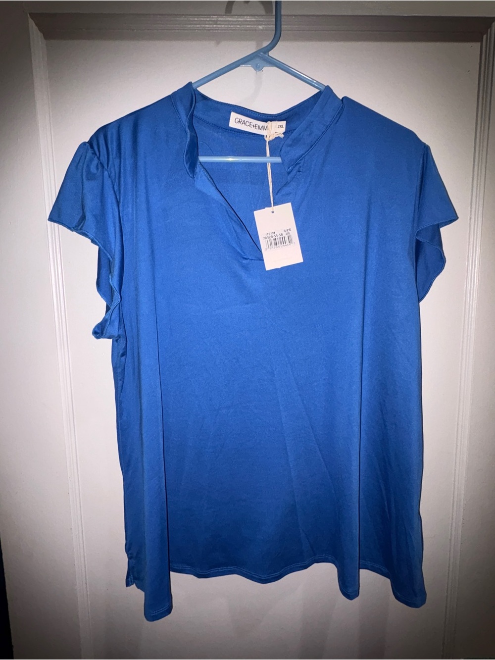 Grace Electric Blue Cap Sleeve V-Neck Blouse